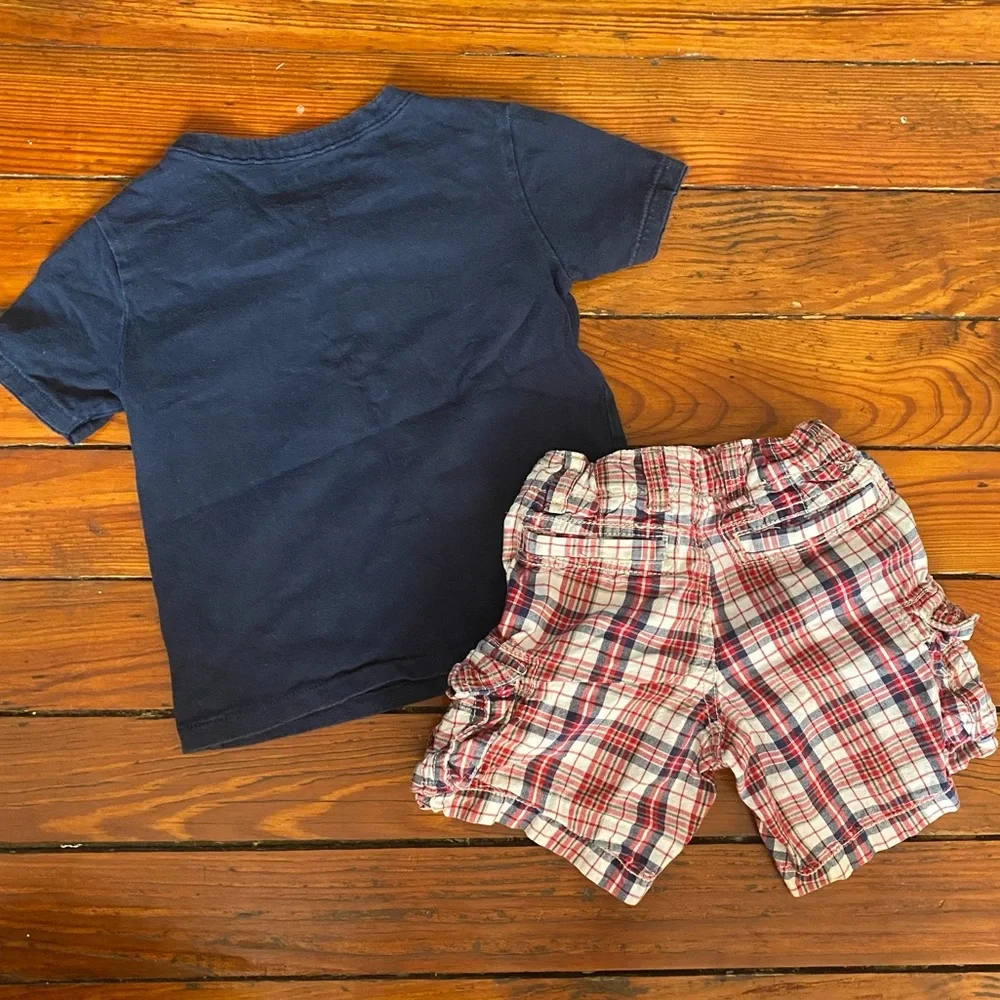 Gap Outfit Blue T-Shirt Red Plaid Shorts Size 2